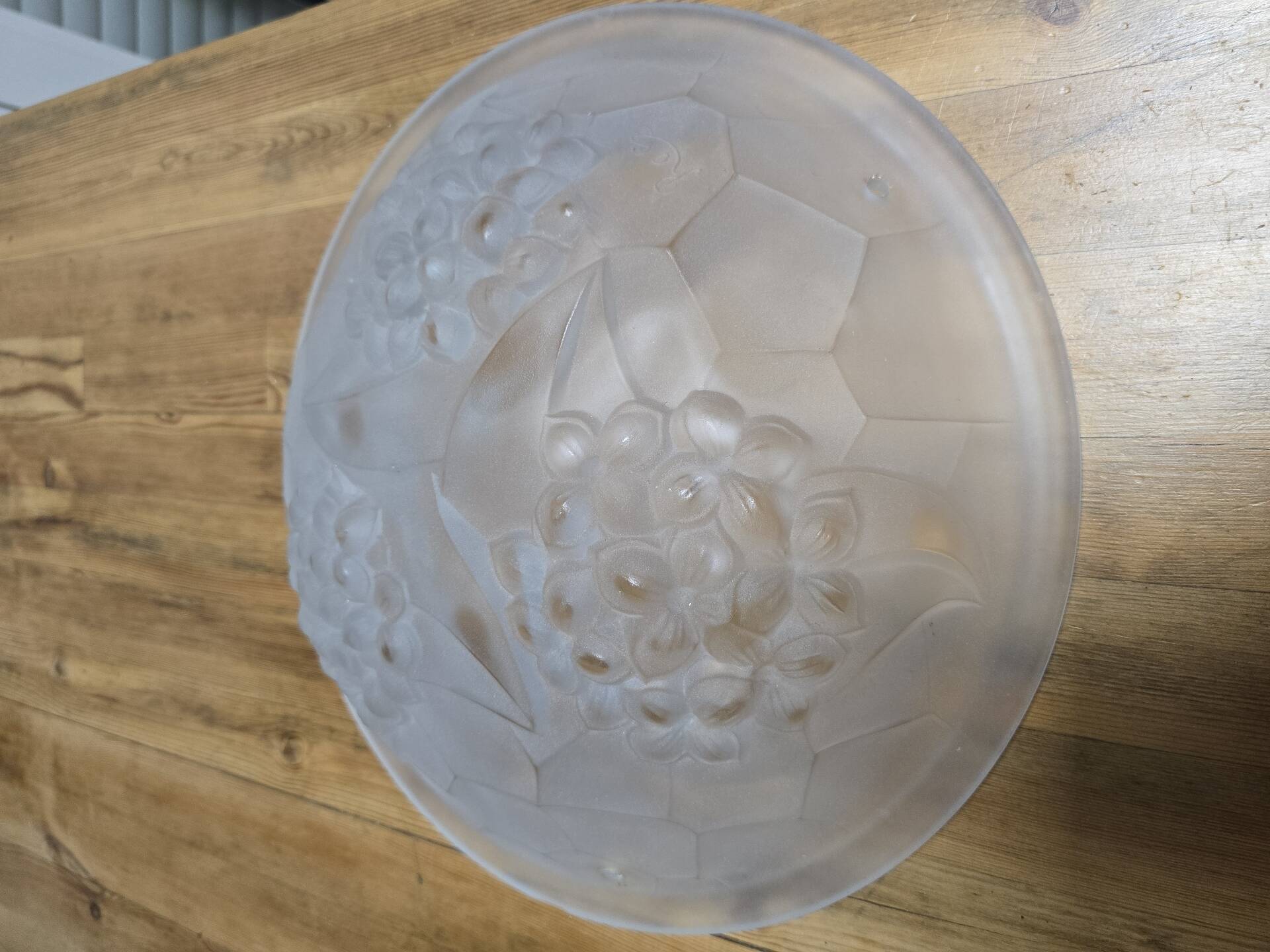 Frosted moulded glass chandelier bowl Art Deco signed Roc
