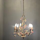 Italian Tole Ceramic Flower Chandelier, 1960s