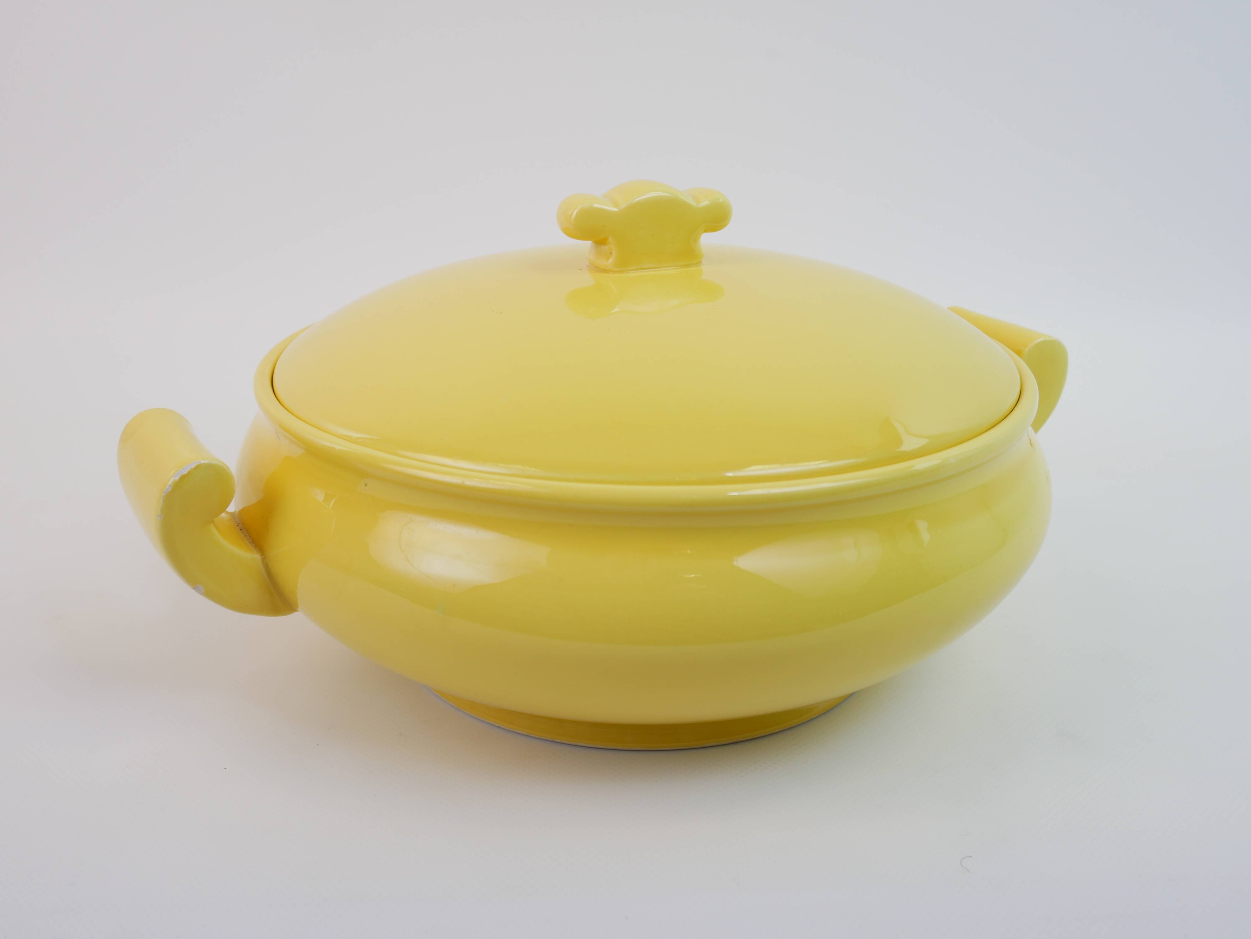 Large yellow modernist soup tureen