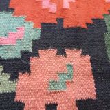 Large Moldavian runner rug with red roses, Romanian floral carpet made by hand with beautiful design 110x265cm