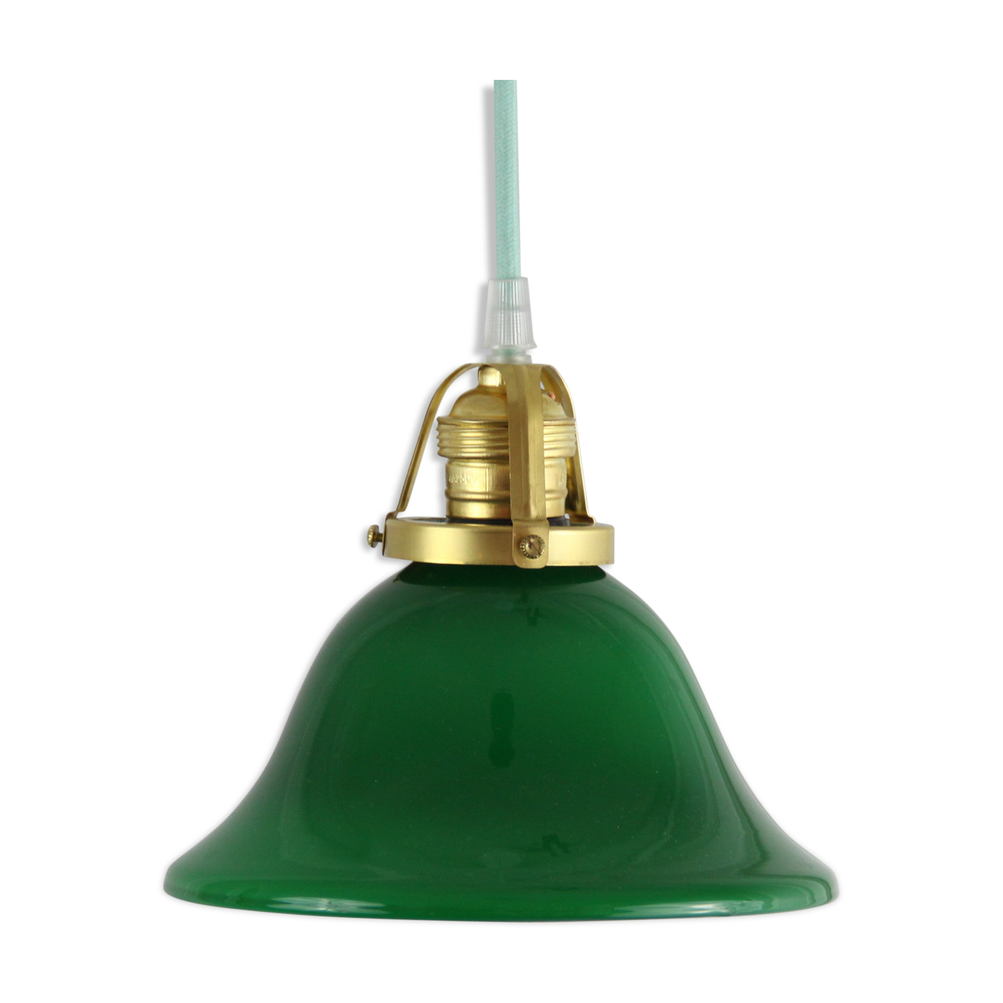 Hanging Lampshade opaline green vintage old Tulip glass