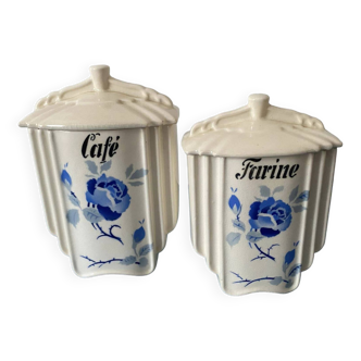 Ensemble de deux anciens pots « café » et « farine » en faïence