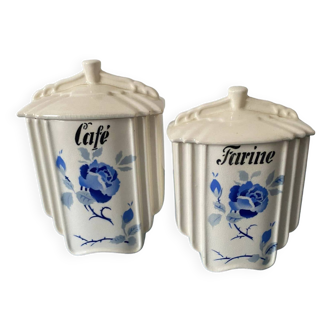 Set of two old earthenware “coffee” and “flour” pots