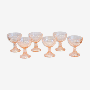 6 coupes en cristal rose, made in Italy