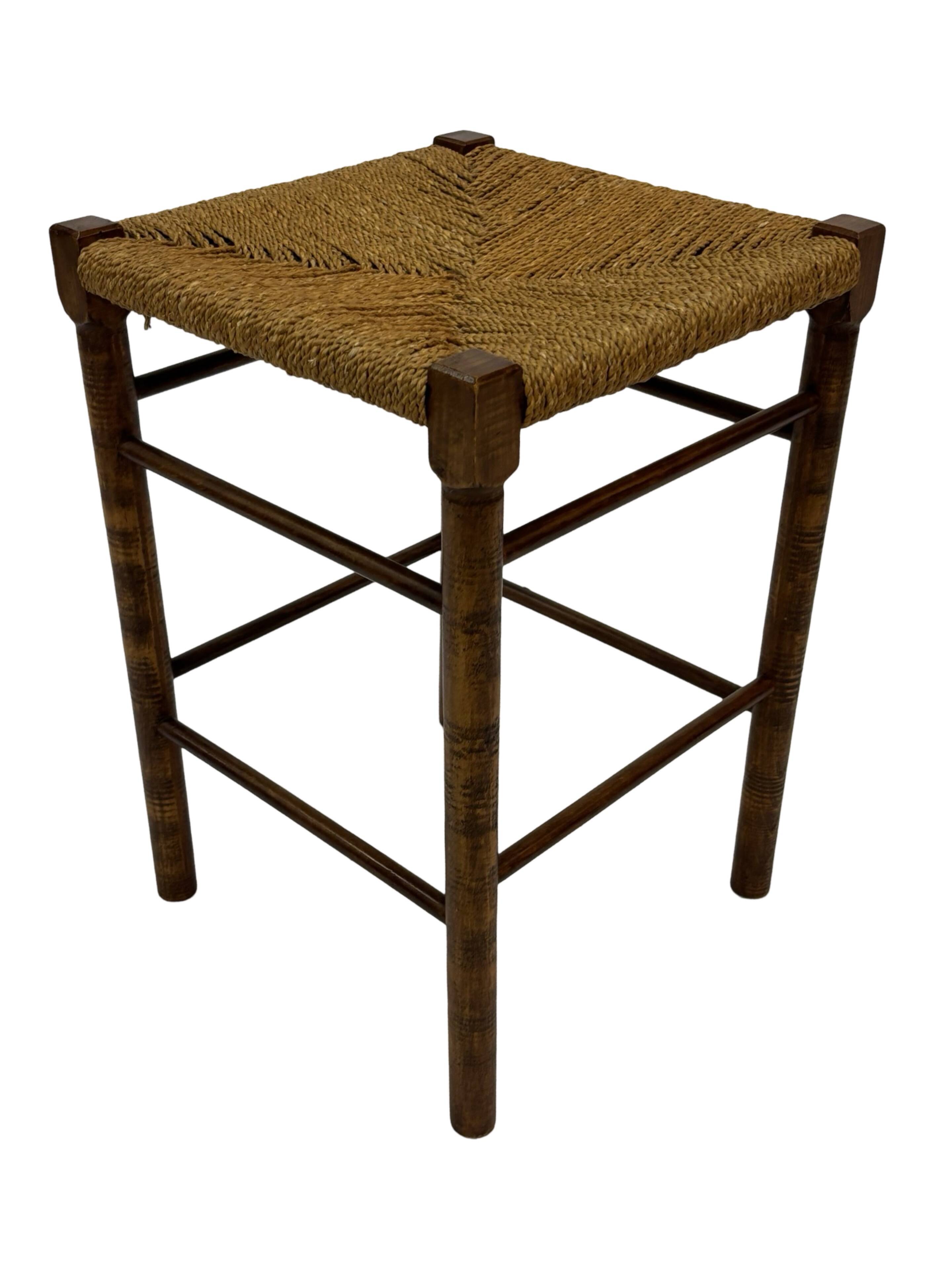 Vintage Wooden Stool With Rope Seat 60s Minimalist