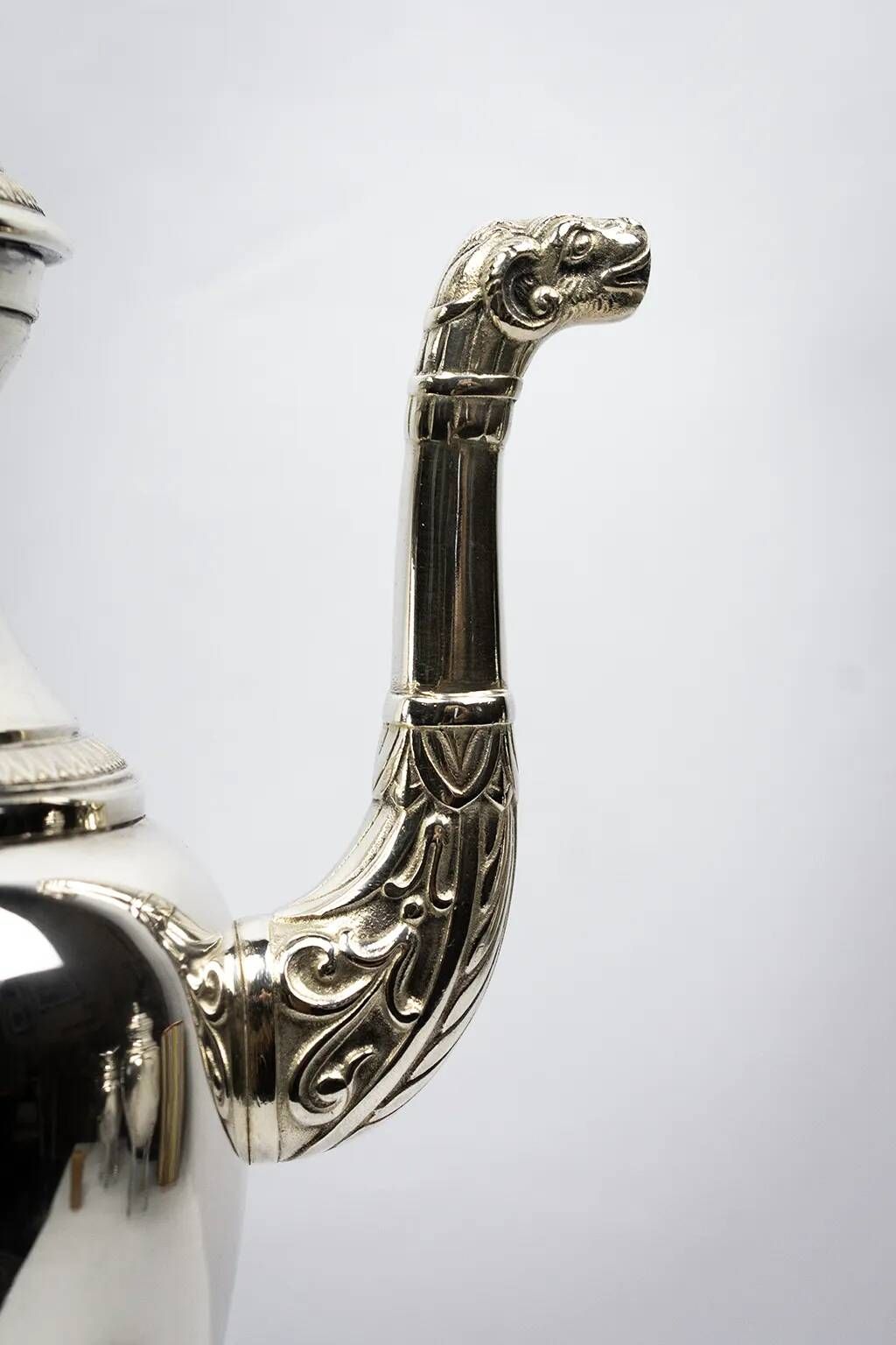 Empire-style tea and coffee service with ram's head spout - silver-plated, 5 pieces
