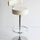 Chrome bar stool in white skai, 1960s.