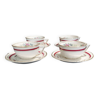 Tasses à thé en demi porcelaine série de quatre Orchies décor Anjou