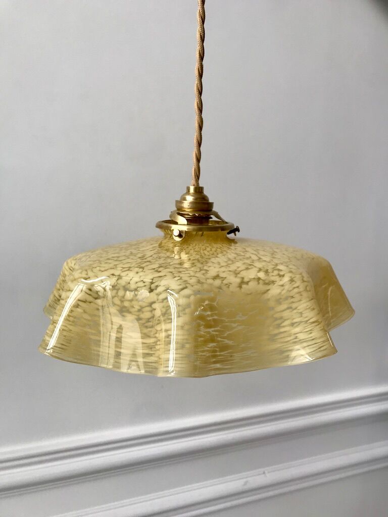 Yellow Clichy glass pendant lamp 20s