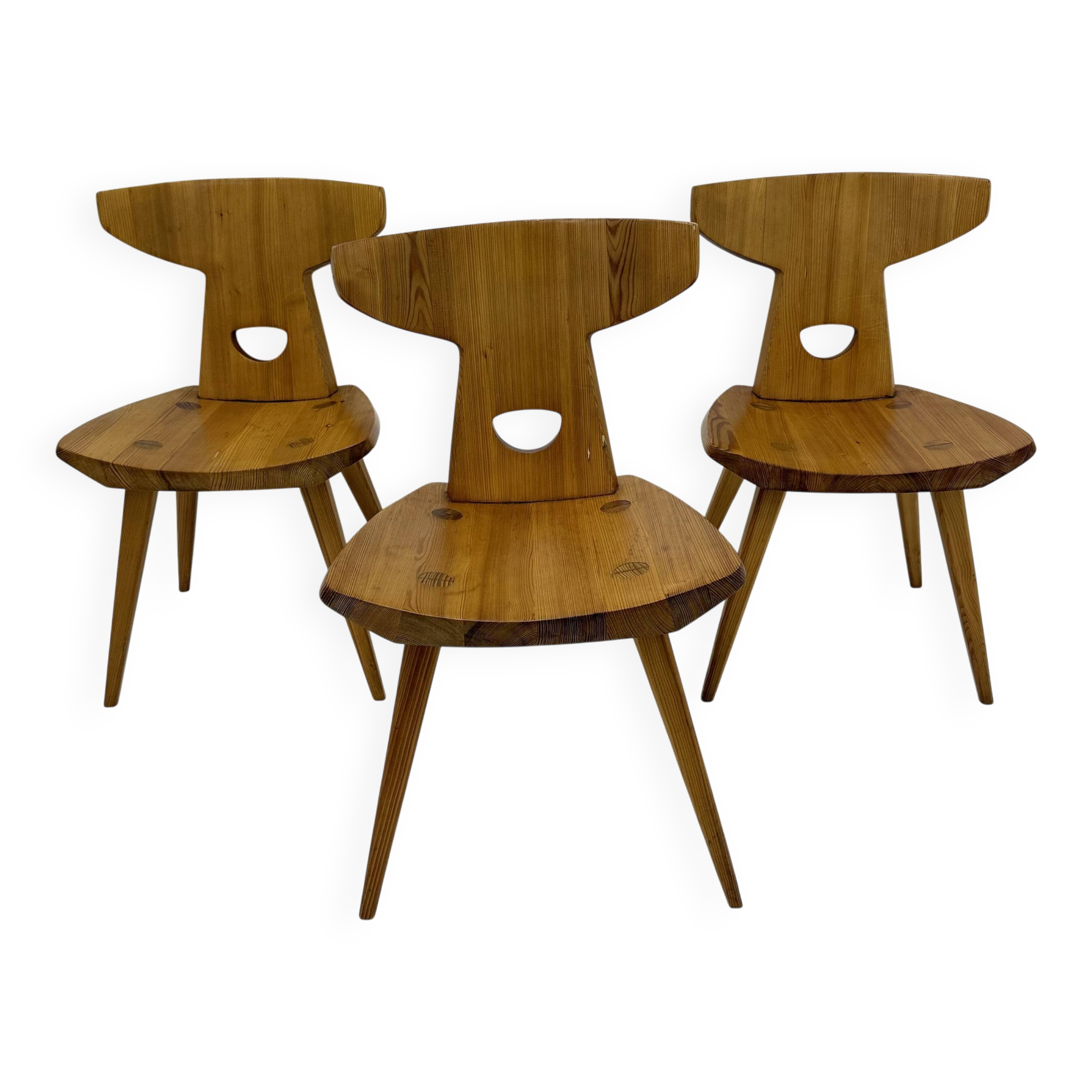 Jacob Kielland-Brandt dining chairs solid pine Denmark , 1960s