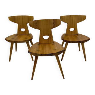 Jacob Kielland-Brandt dining chairs solid pine Denmark , 1960s