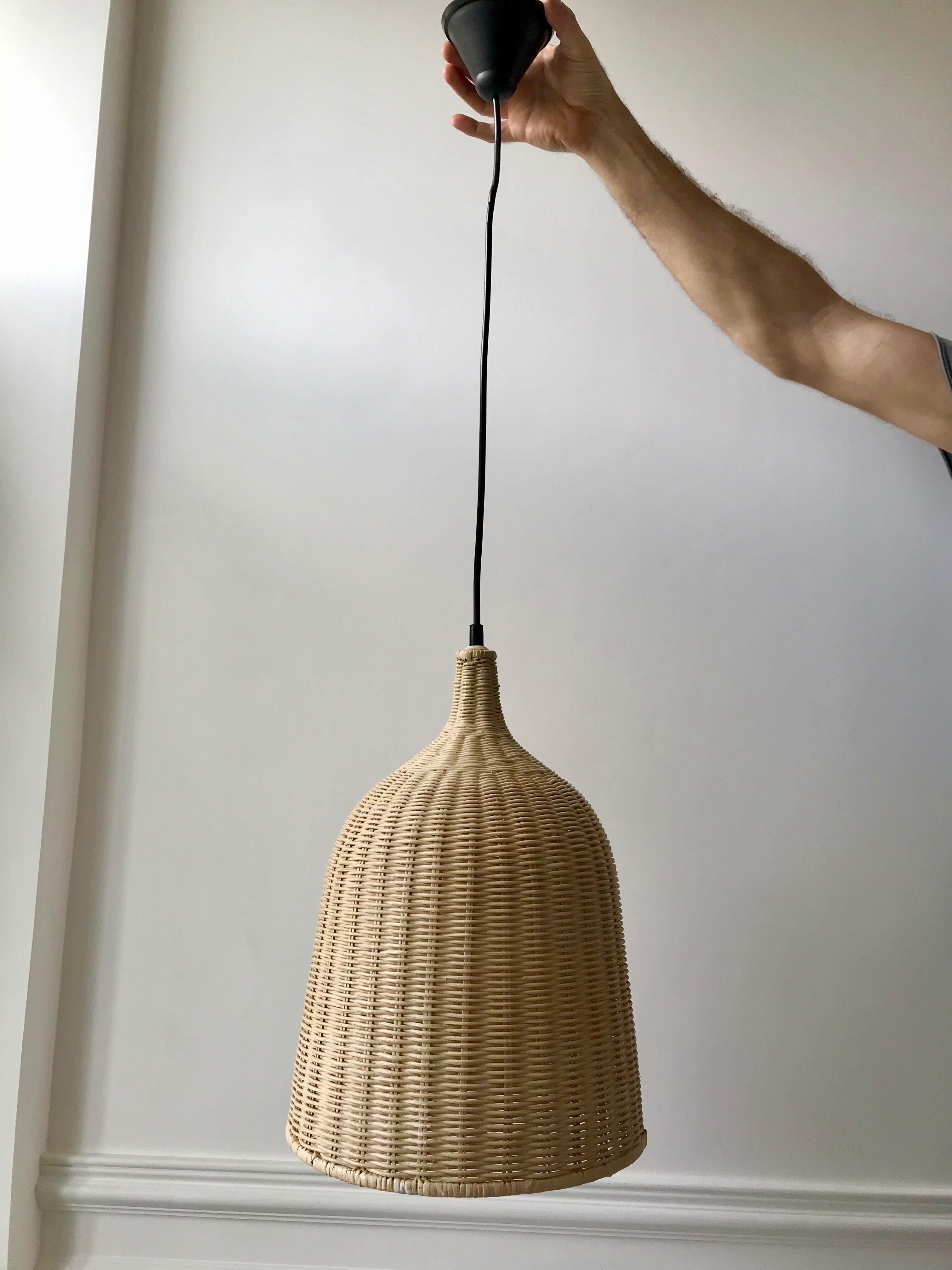 Vintage brushed rattan pendant lamp 80s