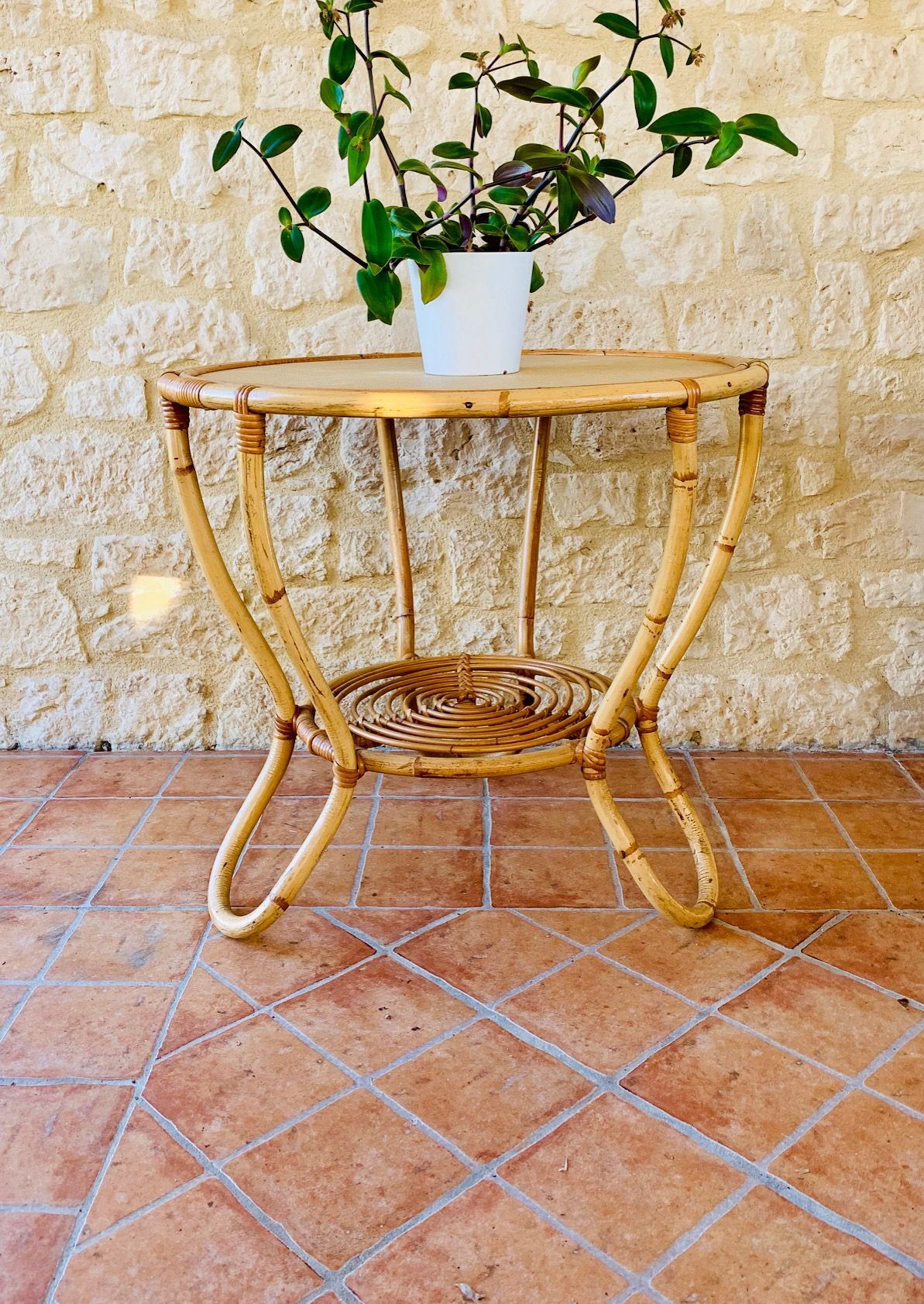 Rattan coffee table with range magazines, vintage circa 60's