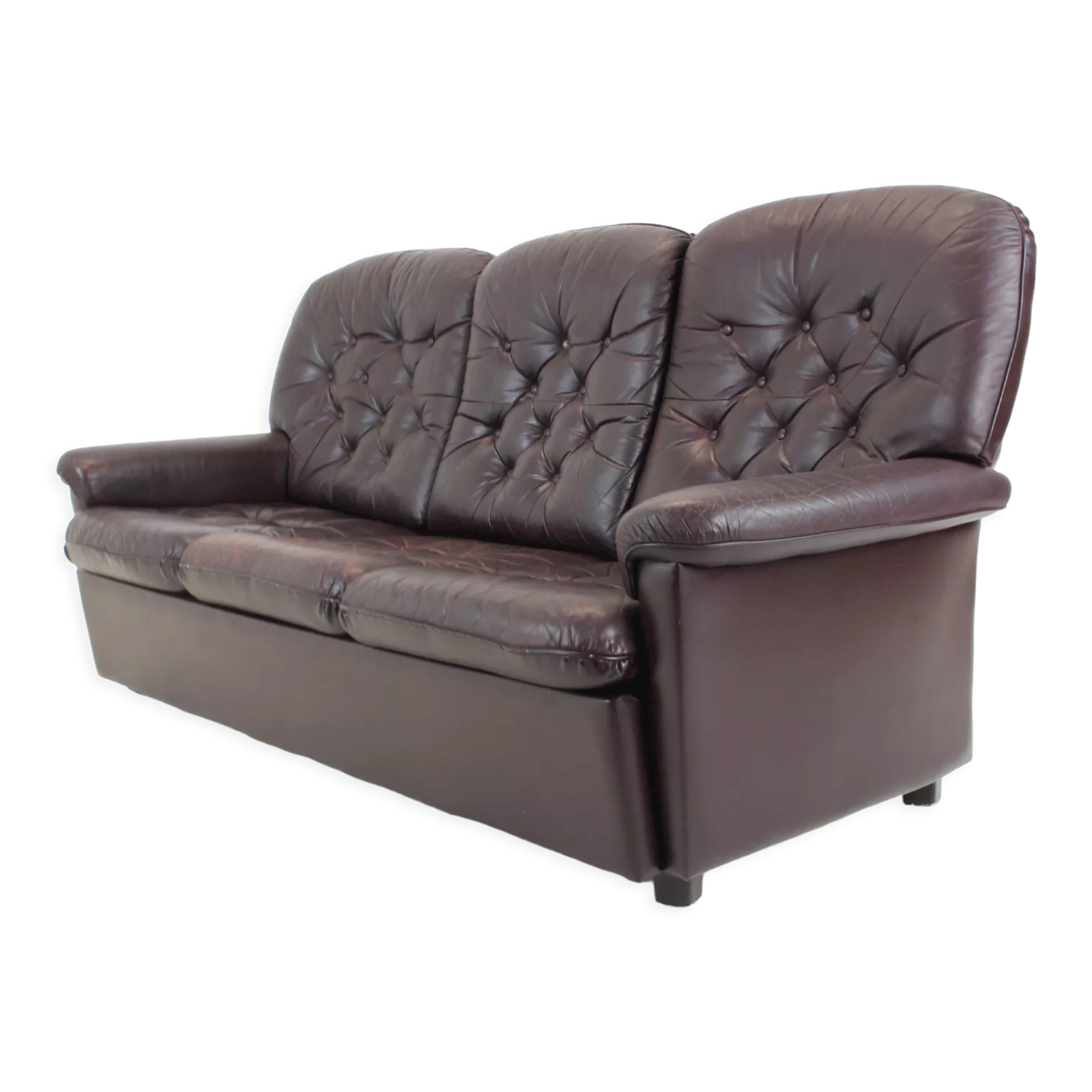 1970s Three-Seat Leather Sofa/ Bed, Czechoslovakia