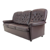 1970s Three-Seat Leather Sofa/ Bed, Czechoslovakia