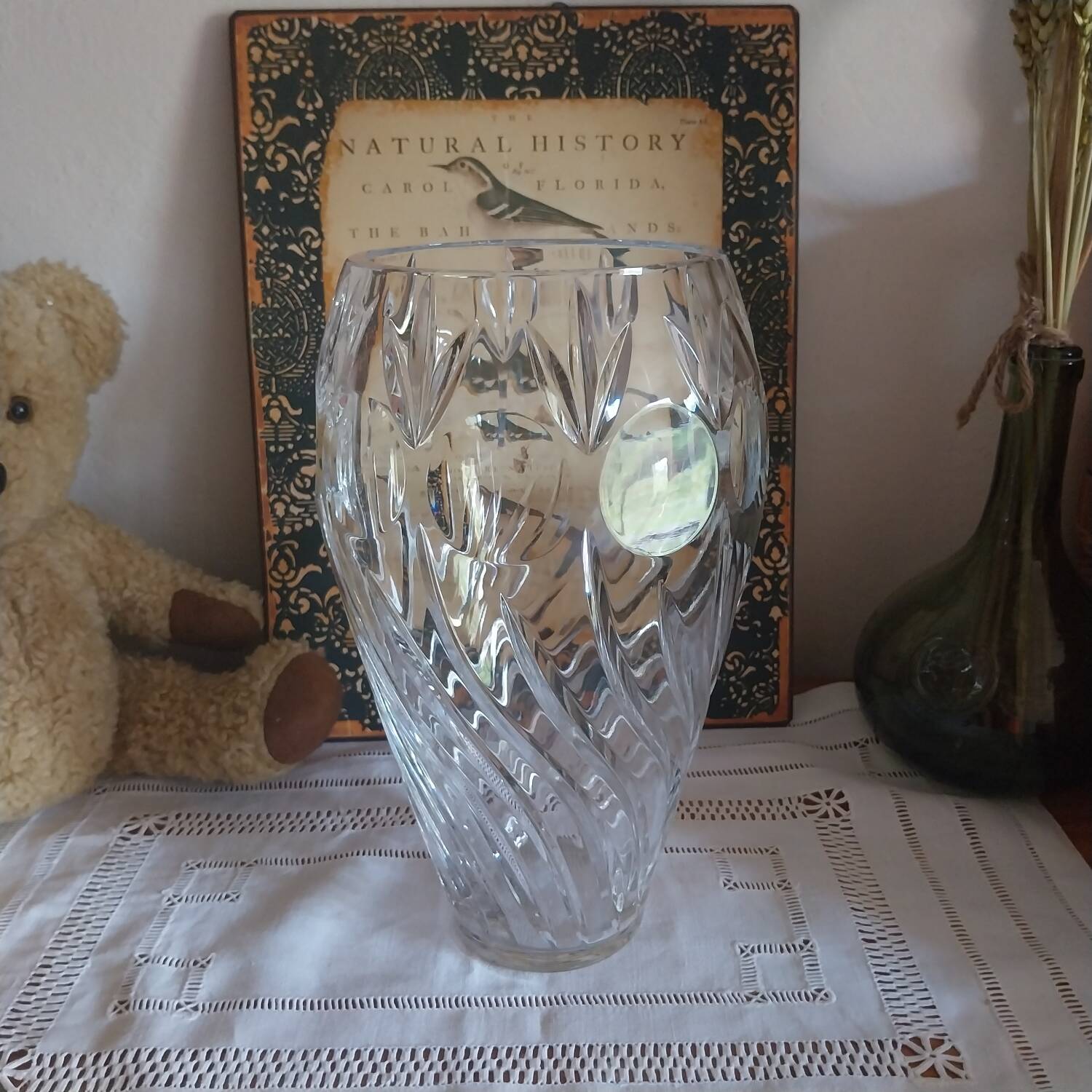 Antique large cut crystal vase