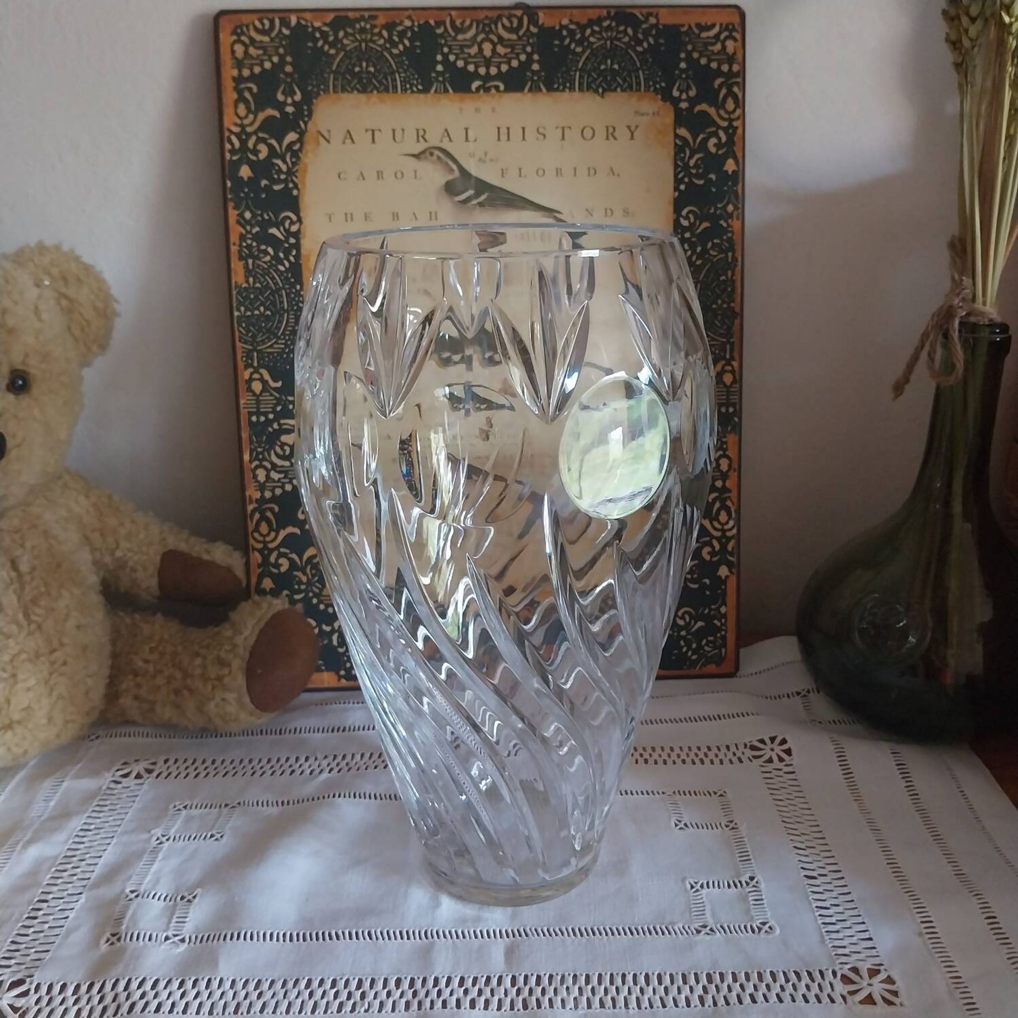 Antique large cut crystal vase