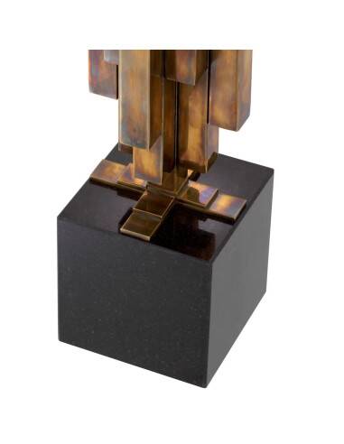 Pair of patinated brass table lamps, granite base, artistic design