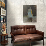 Scandinavian bench in chocolate leather