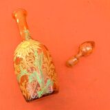 1900s Liqueur Decanter Blown and Enameled Amber Glass