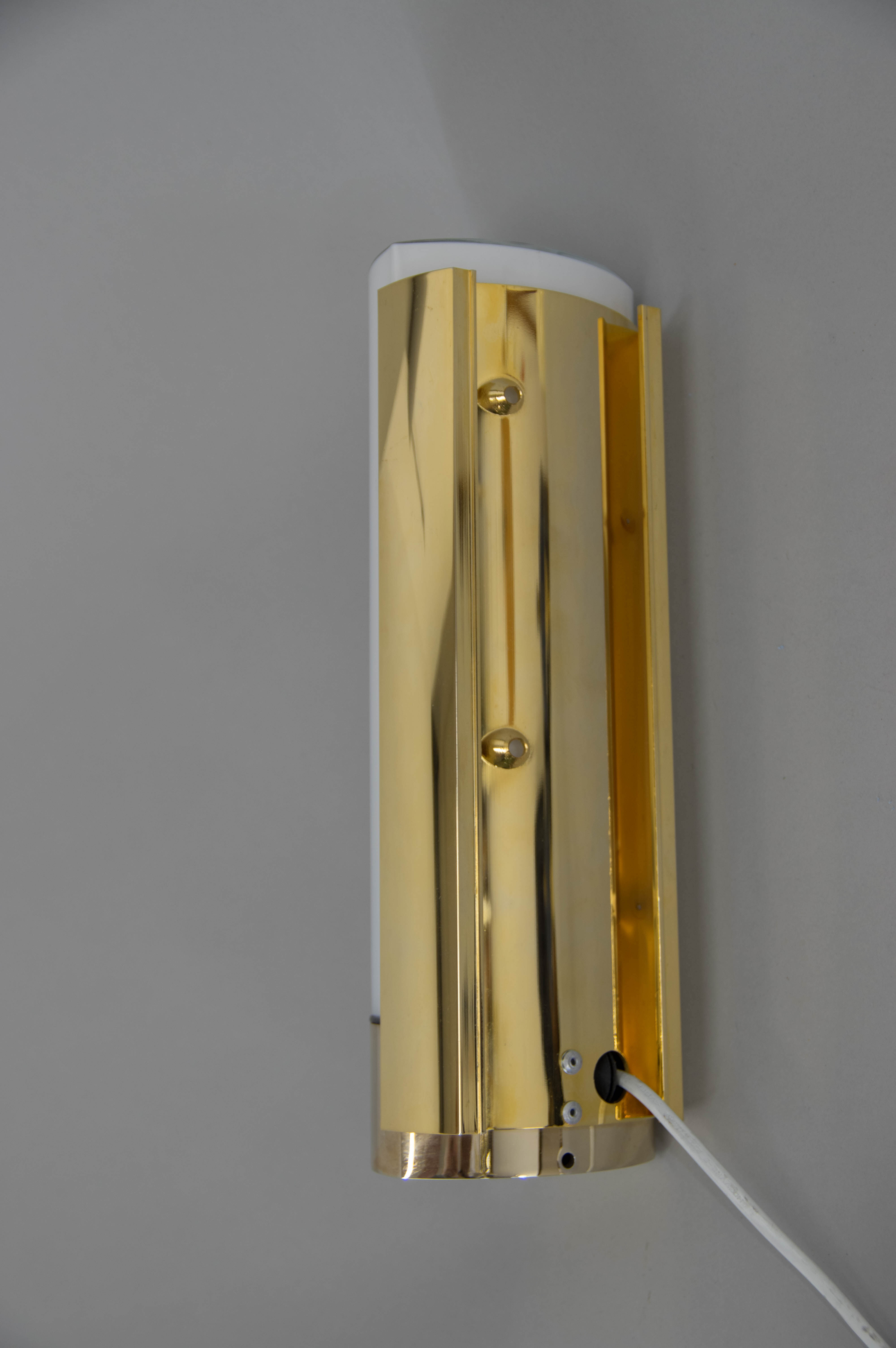 Brass and opaline glass wall lamp, glashutte limburg, 1970s