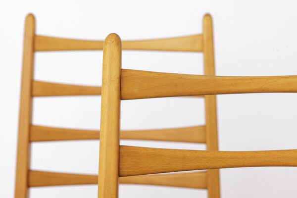 Ensemble de 8 chaises de salle à manger vintage, Wenzel Allemagne années 1970, bois de hêtre, tissu