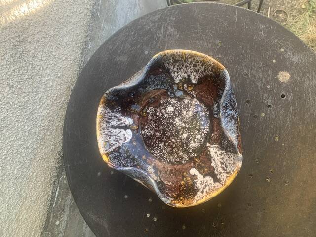 Flamed glazed ceramic bowl, original shape, vintage
