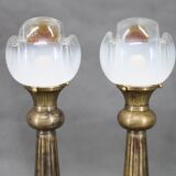 1940s Pair of Italian Restored Brass Table Lamps with Glass Shades