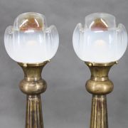 1940s Pair of Italian Restored Brass Table Lamps with Glass Shades