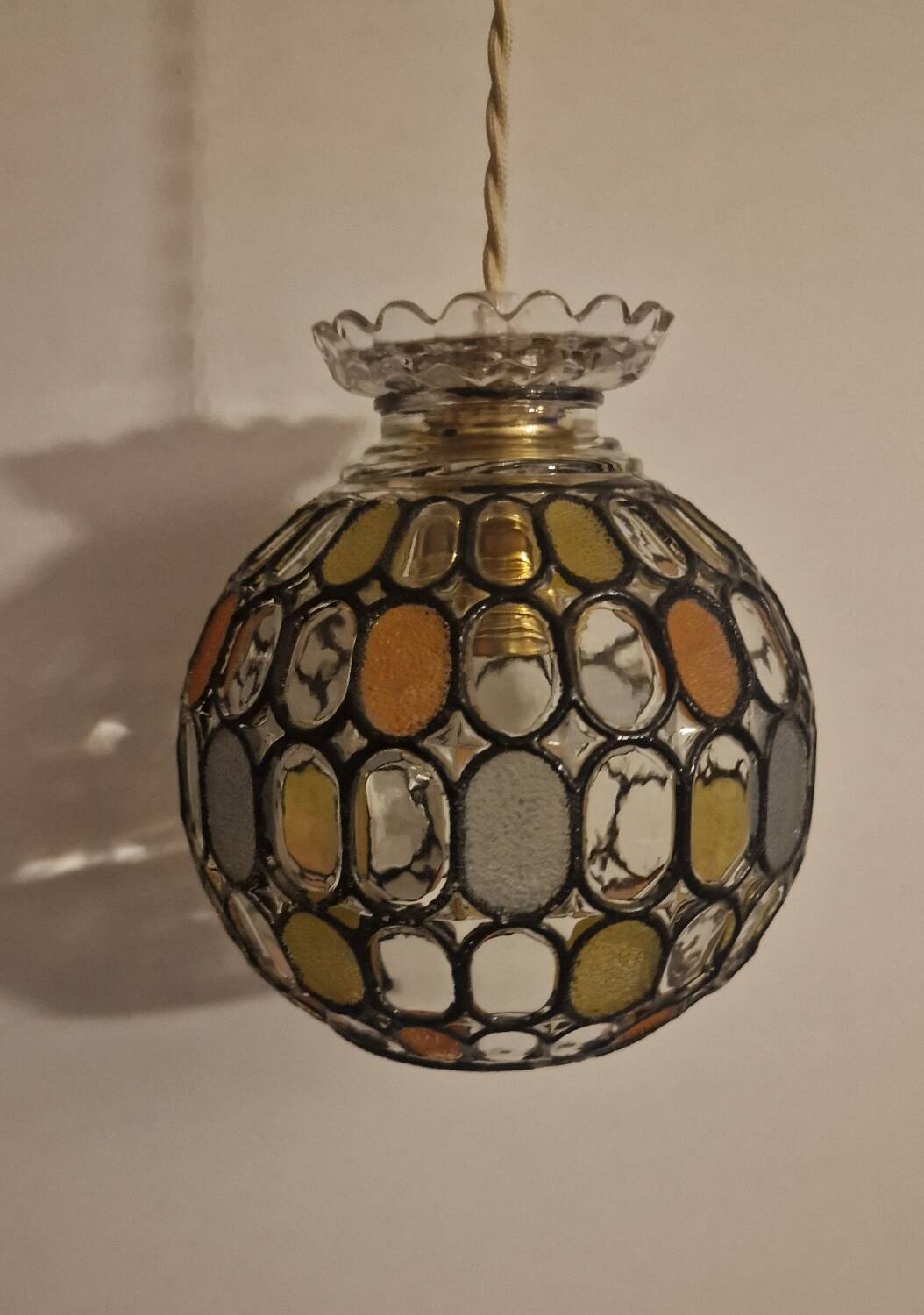 Vintage globe pendant light with stained glass effect