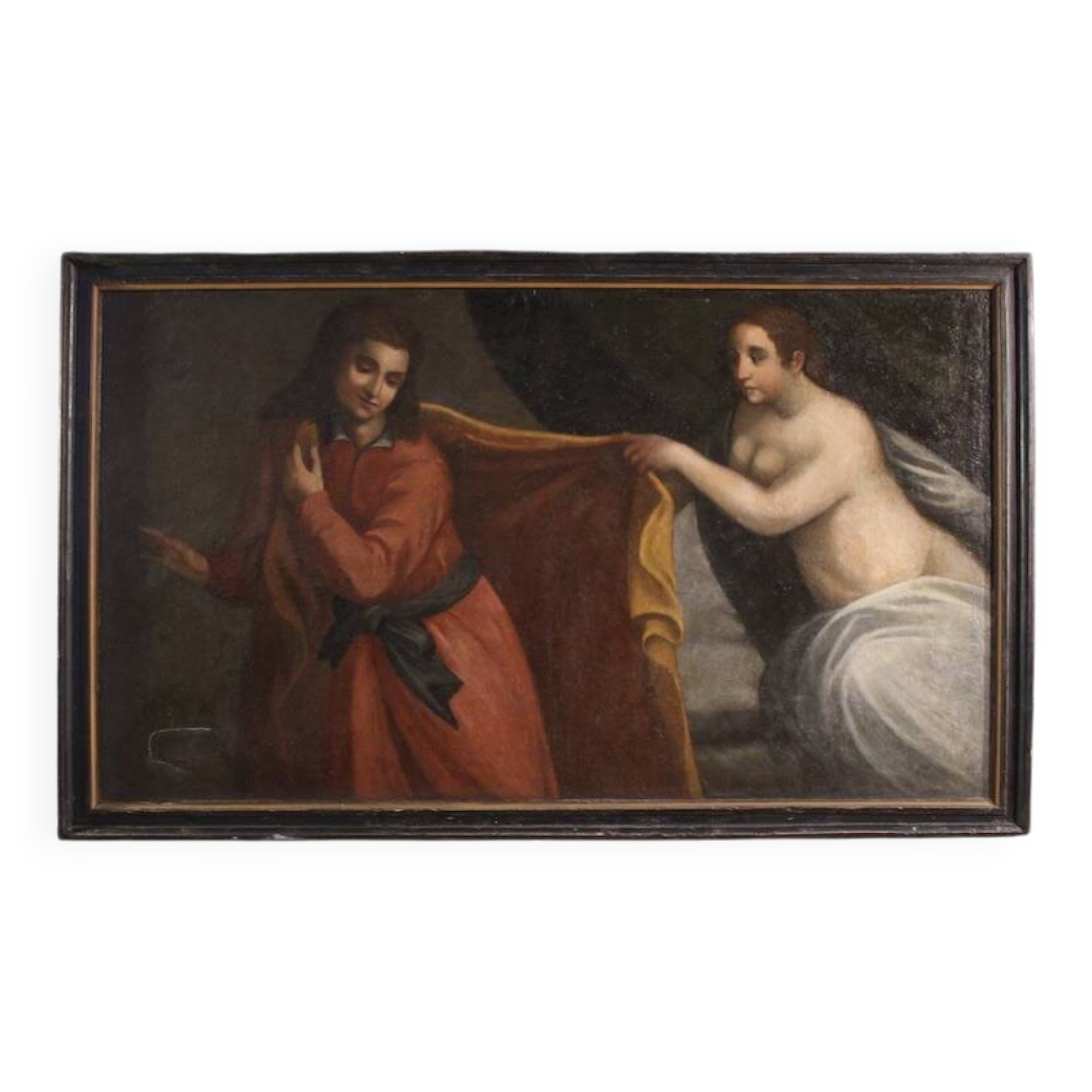 Peinture italienne antique, Joseph et la femme de Potiphar, du 17ème siècle