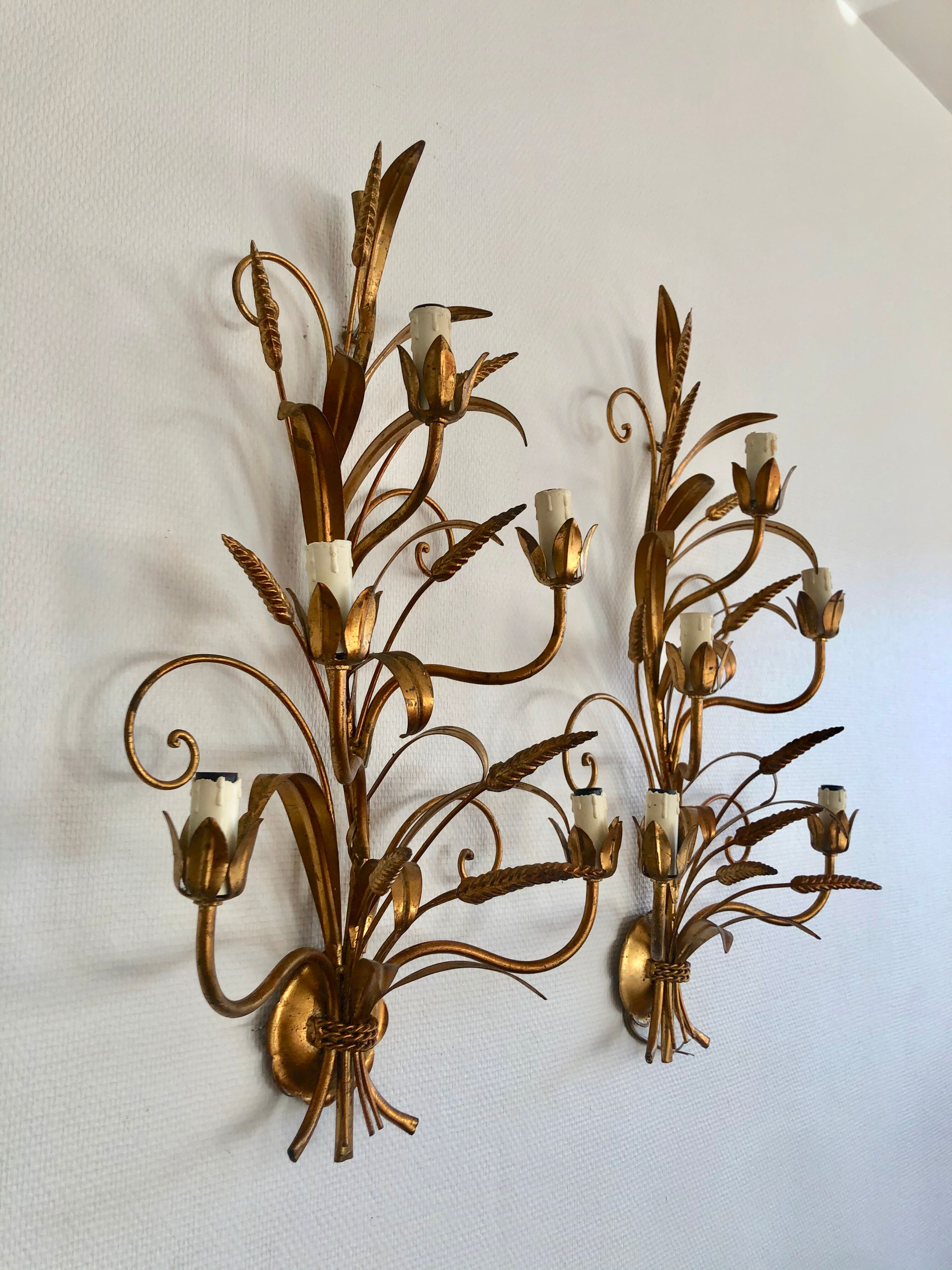 Paire d'appliques épi de blé doré