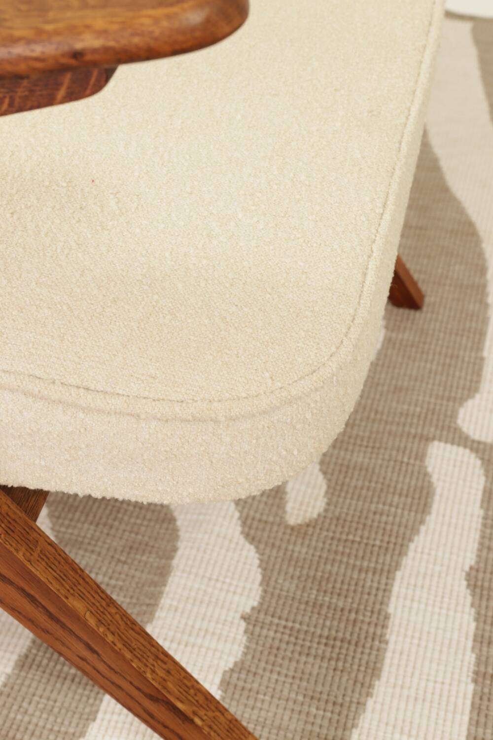 Scandinavian beige boucle armchair modern design rustic oak