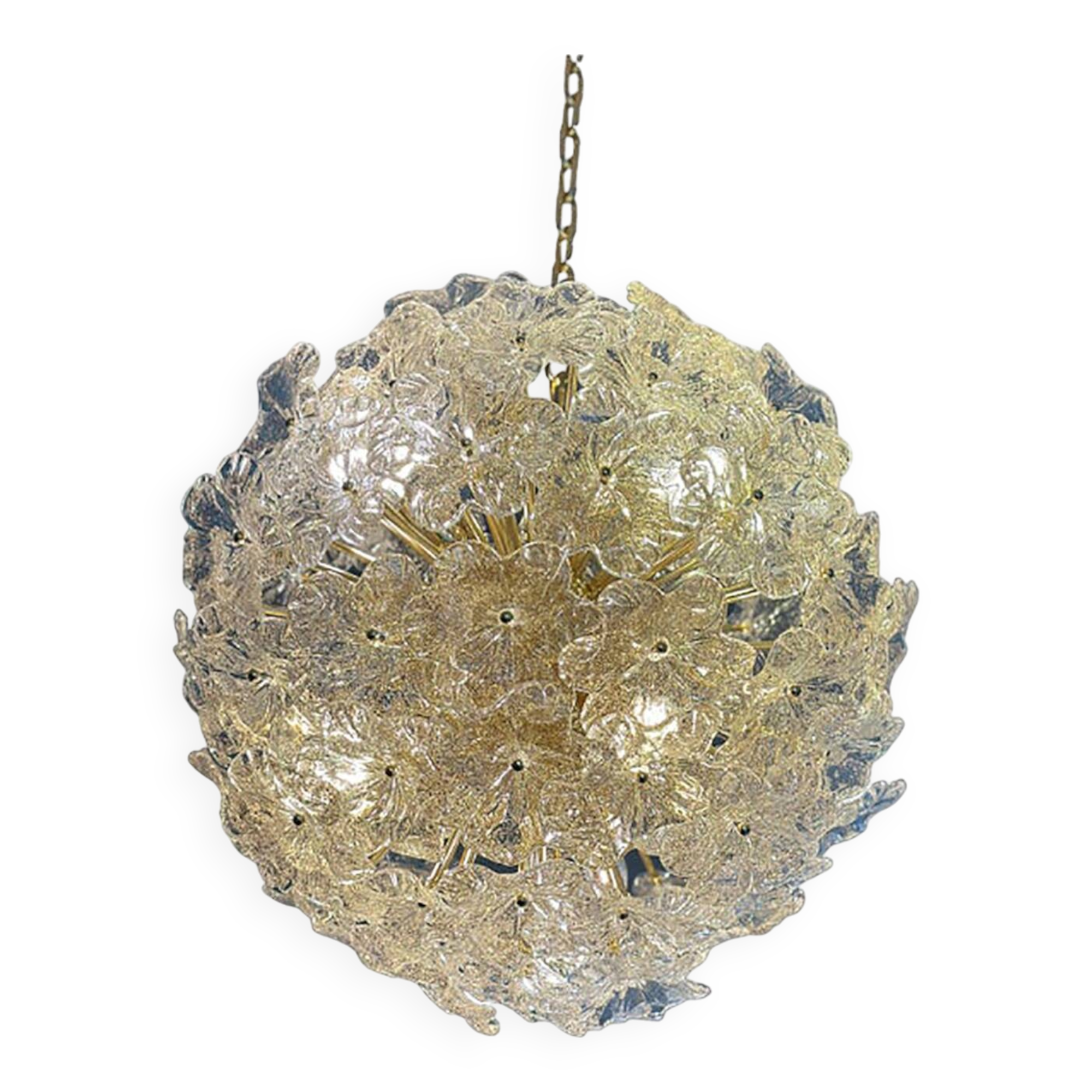 Italian Glass Chandelier Sputnik in Gold and Clear and Gold Fl