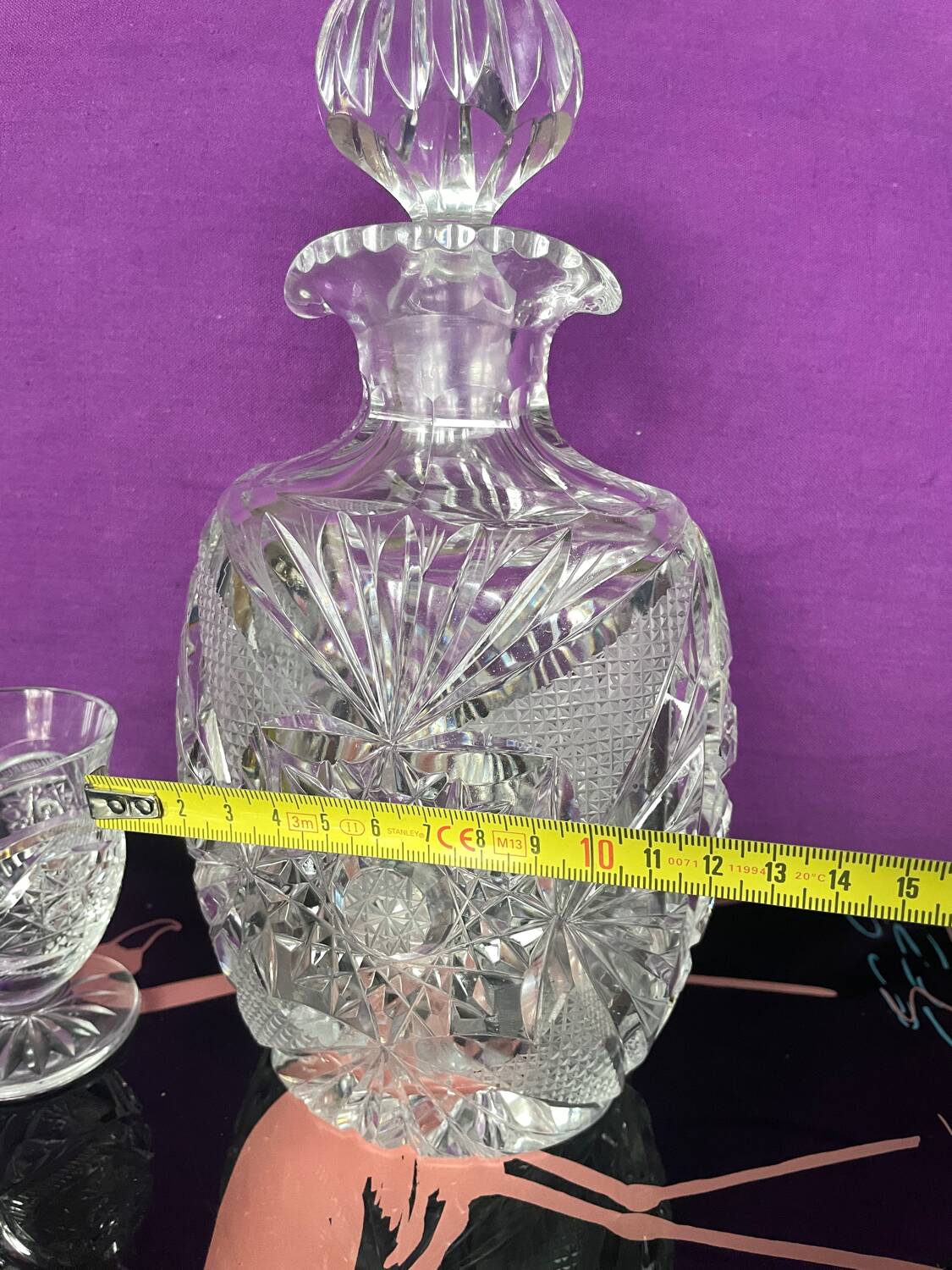 Bohemian crystal decanter and 4 glasses