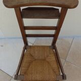 Vintage wooden prayer chair, double woven straw, lift-up seat