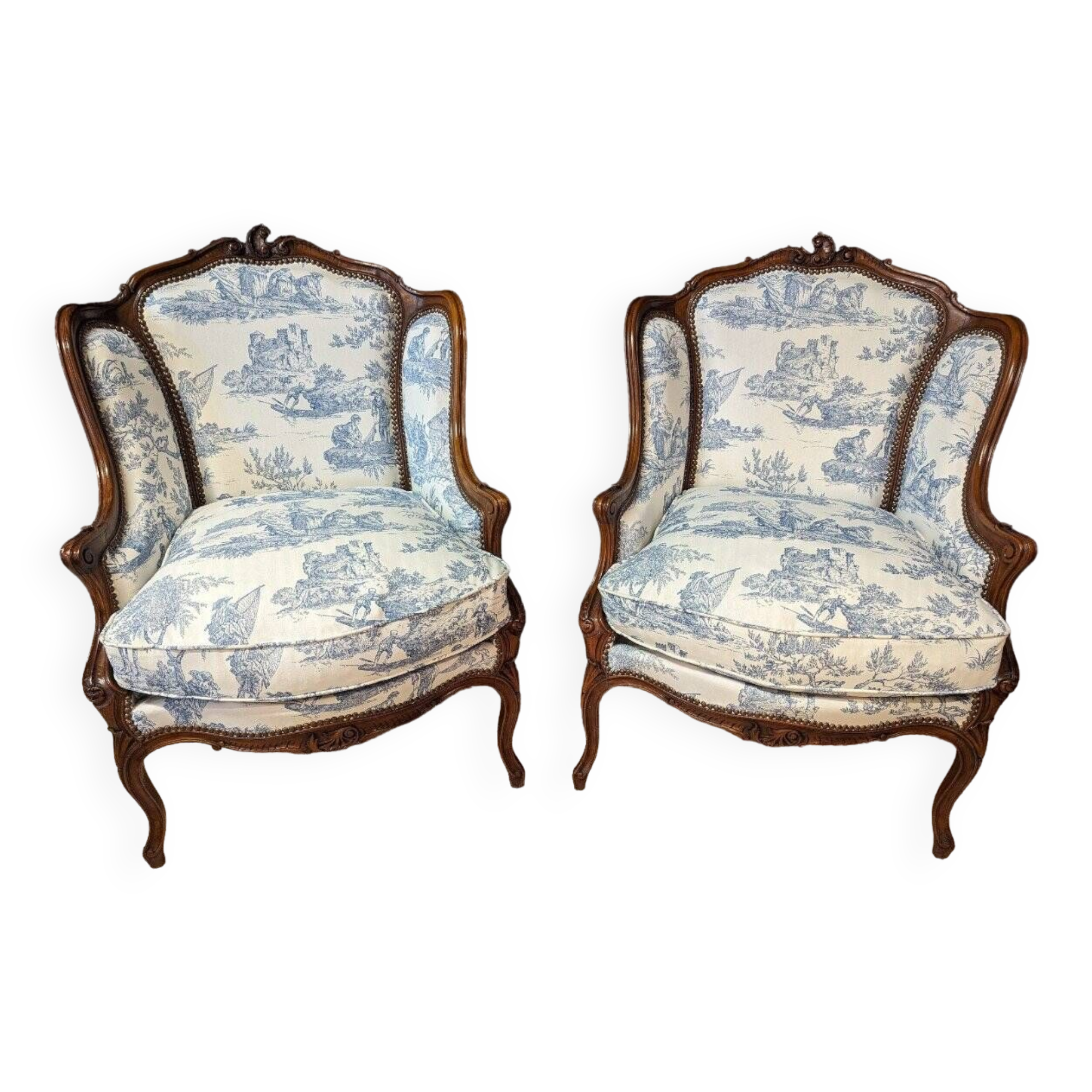 Paire De Bergère Louis XV à Oreillettes