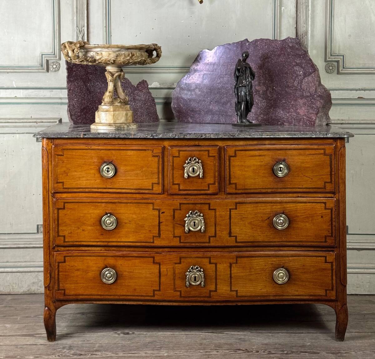 Transitional cherrywood chest of drawers, 18th century