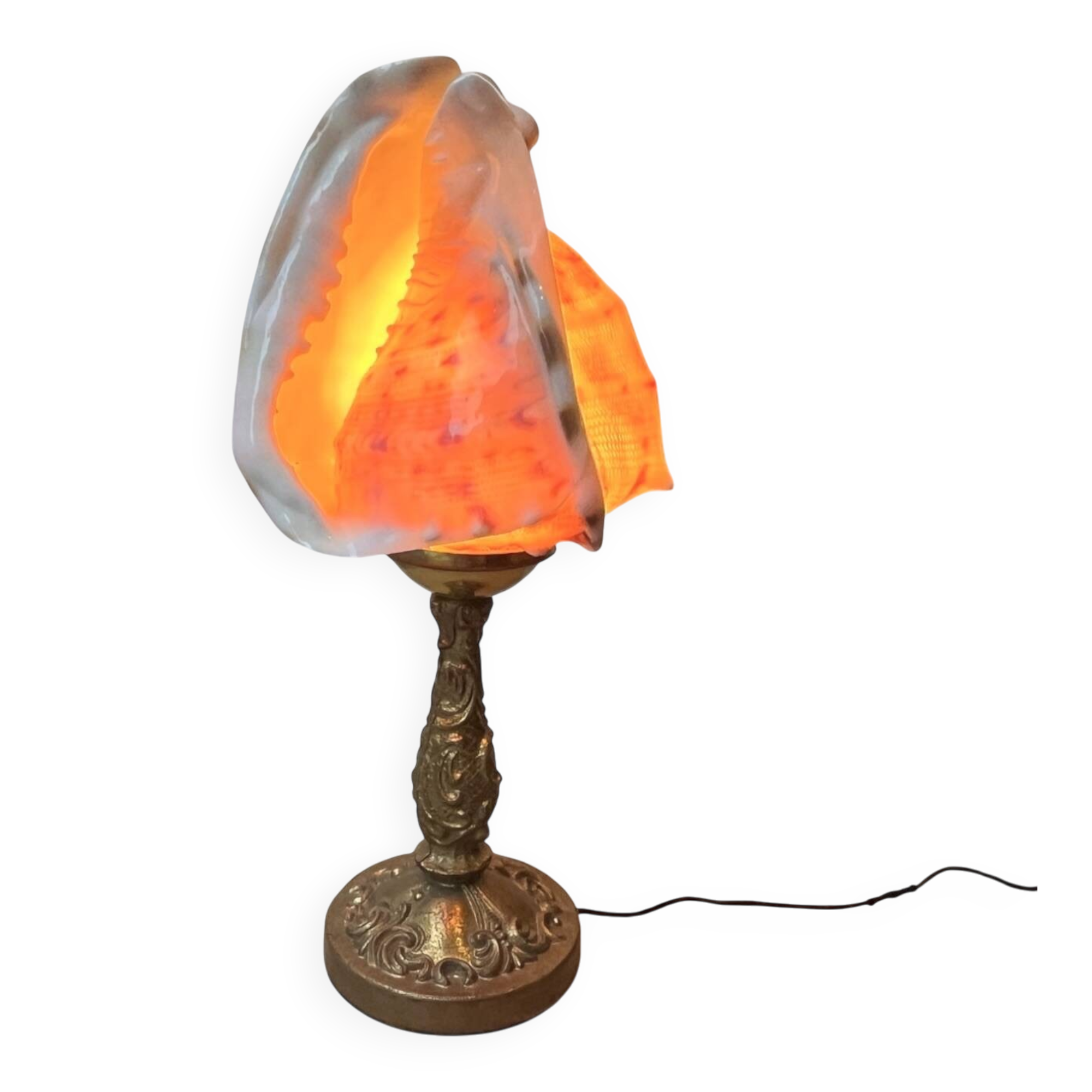 Cassis Cornuta shell lamp on a bronze base - Shell nightlight