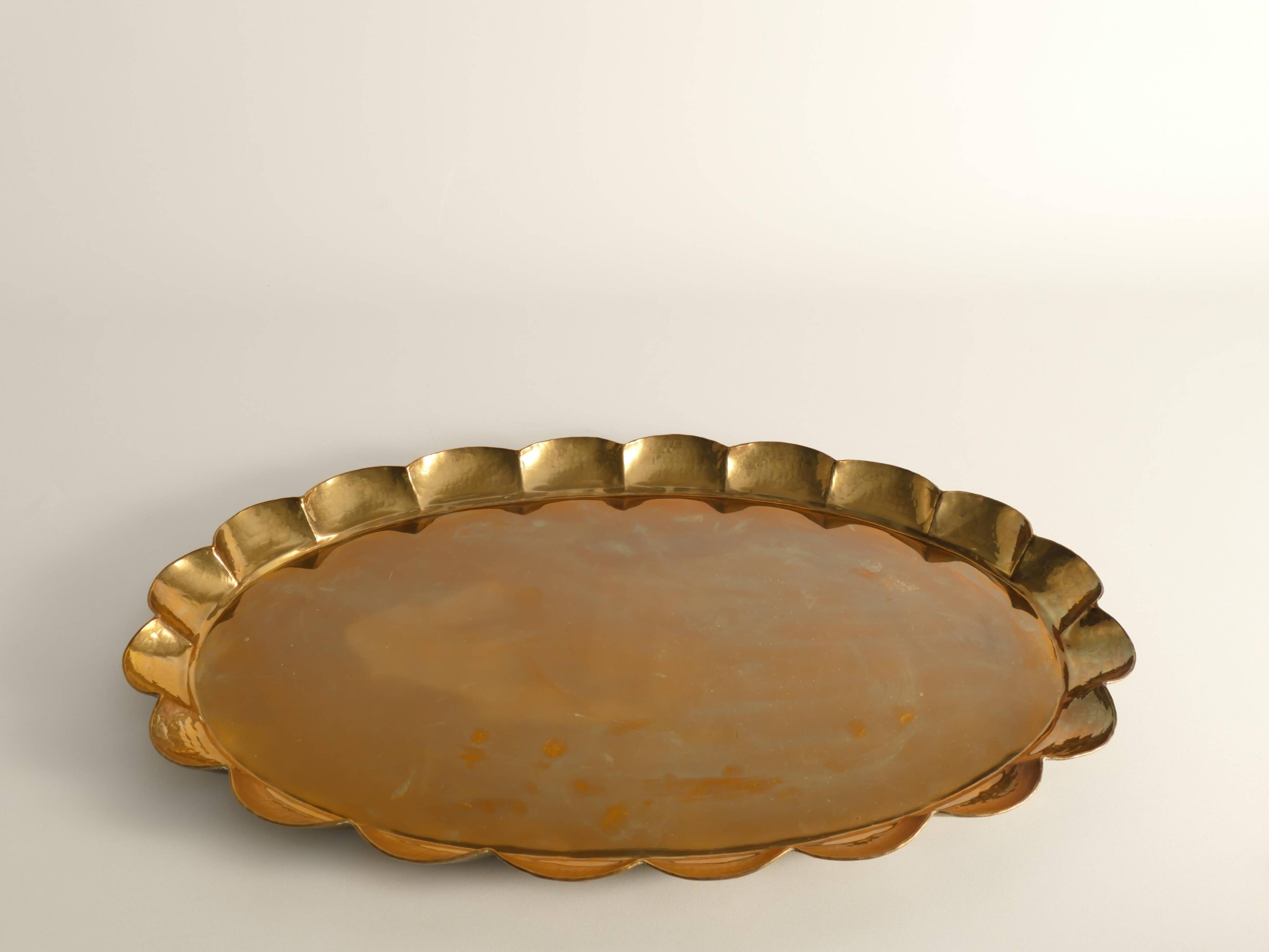 Hollywood Regency Oval Brass Tray by Arvid Johansson, Arvika Konstsmide, Sweden