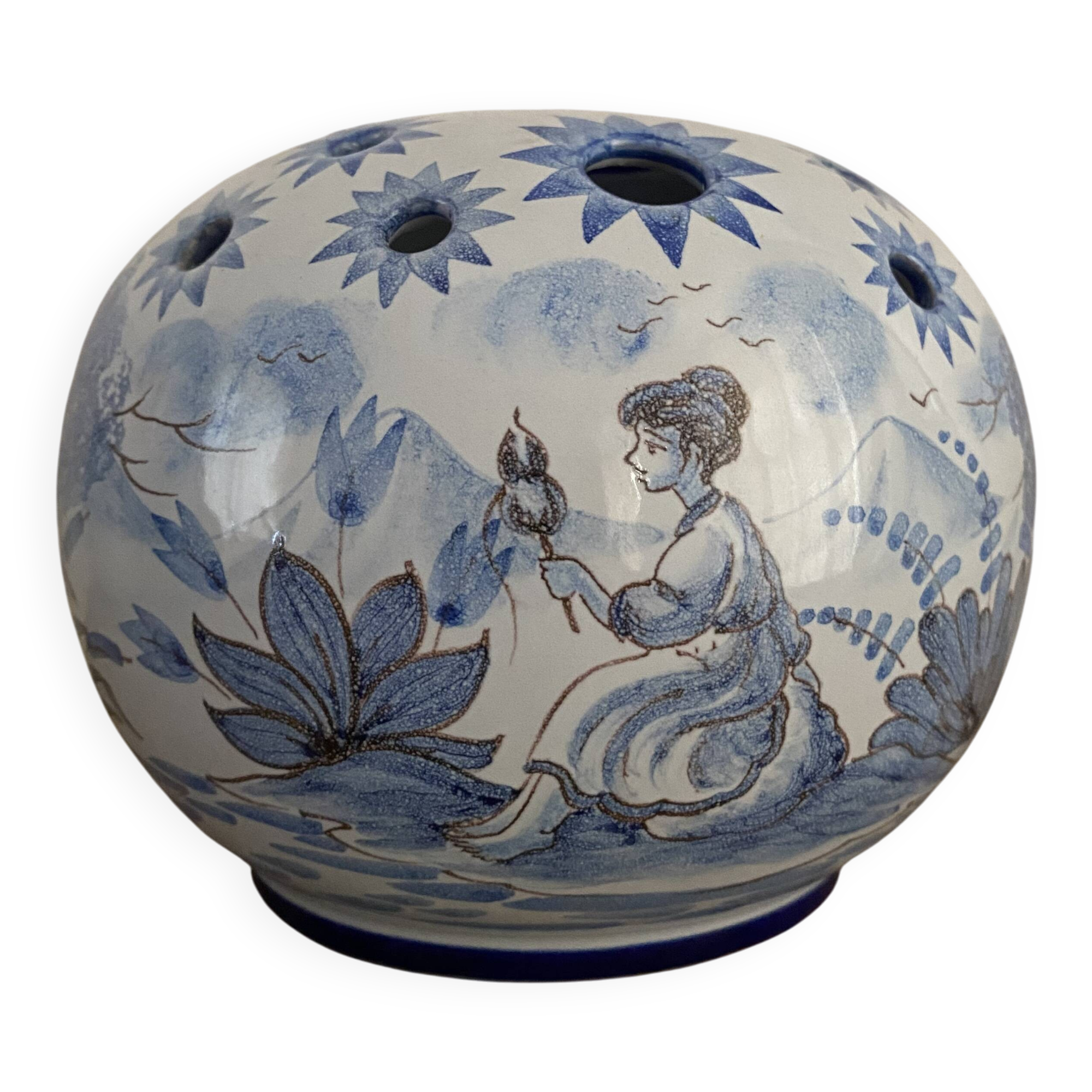 Nevers earthenware flower vase by A. Montagnon