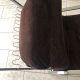 Fauteuil transat à système morris en velours côtelé chocolat vintage