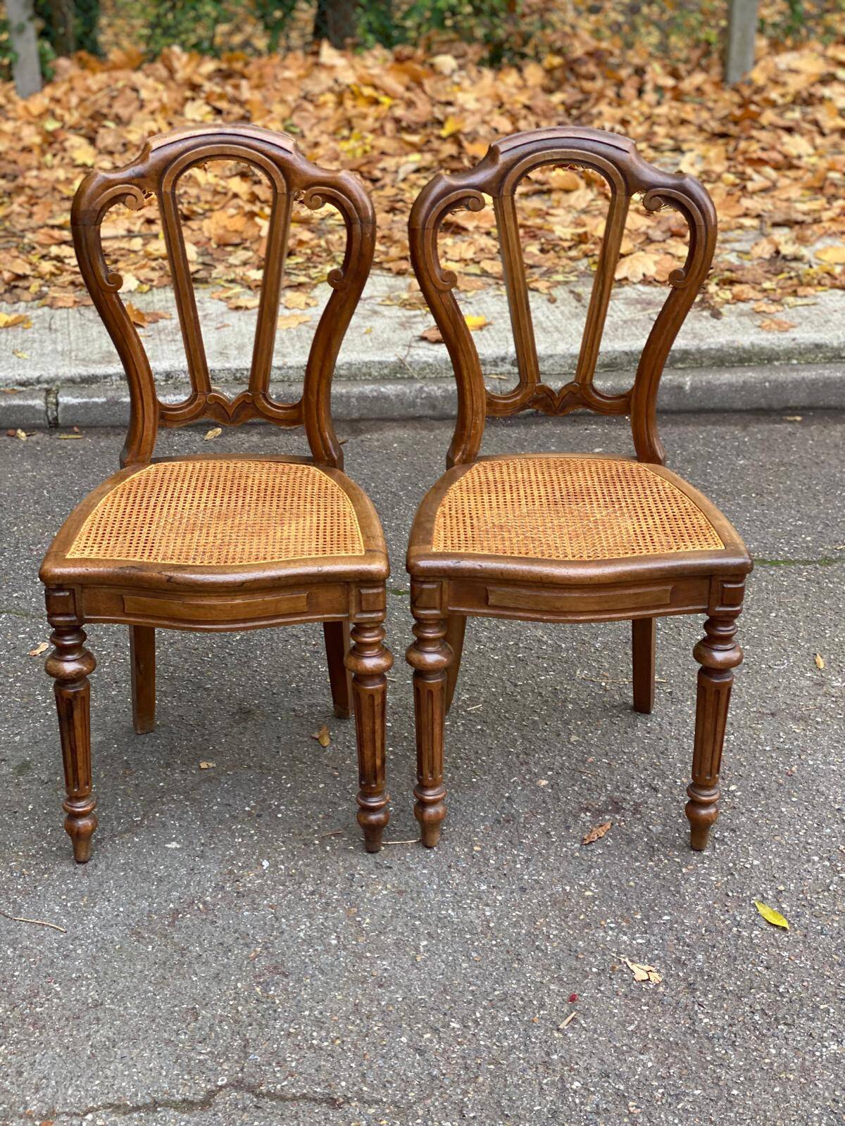 2 Louis Philippe chairs in solid carved wood and caning from the 19th century