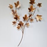 Large Brutalist brass wall light with maple branch, 1970s