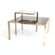 Square Brass Coffee Table with Glass Shelf and Mirrored Top, Italy