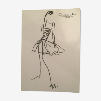 Croquis de mode de presse vintage Christian Dior