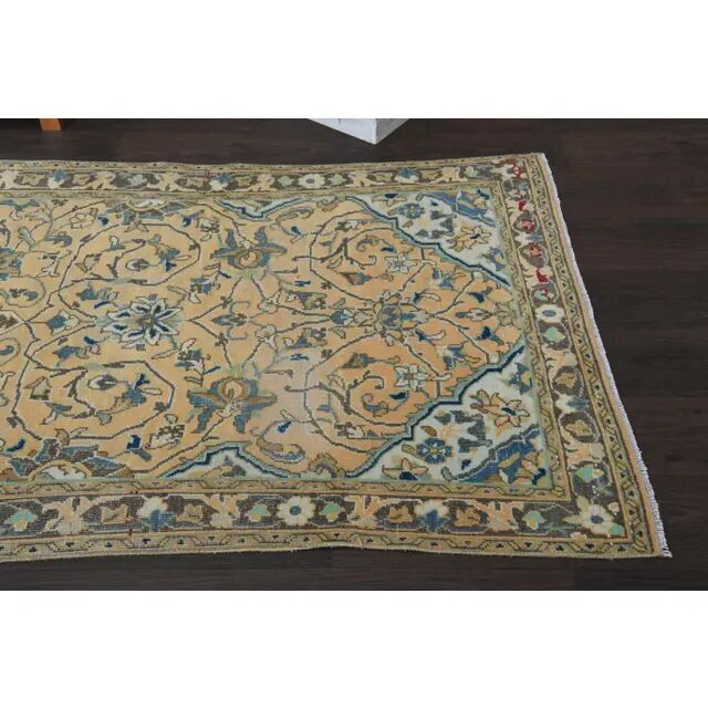 Vintage Turkish Oushak Handmade Wool Cotton Orange Runner Rug 104x310