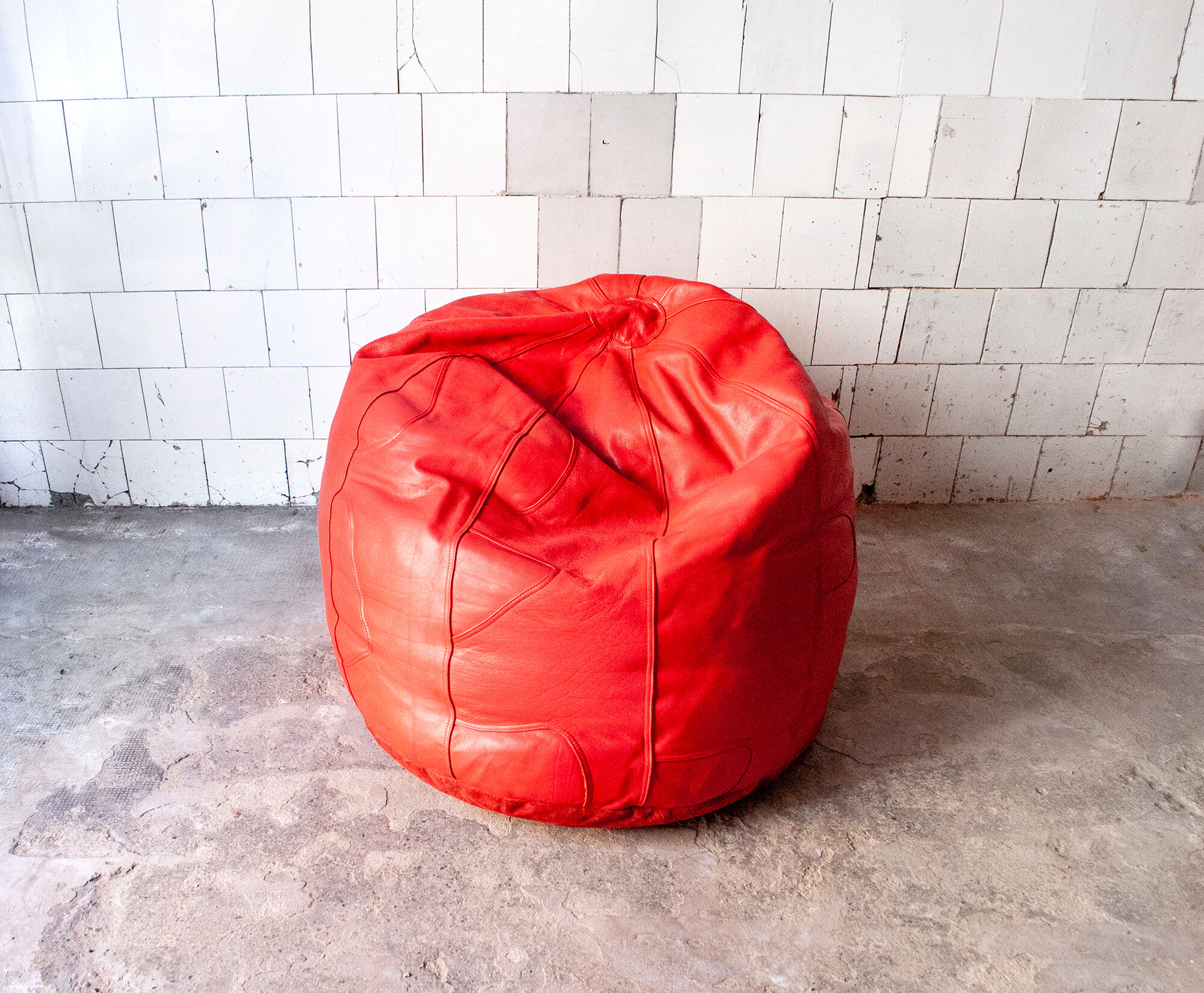 Large Leather Pouf Brazil 2000s