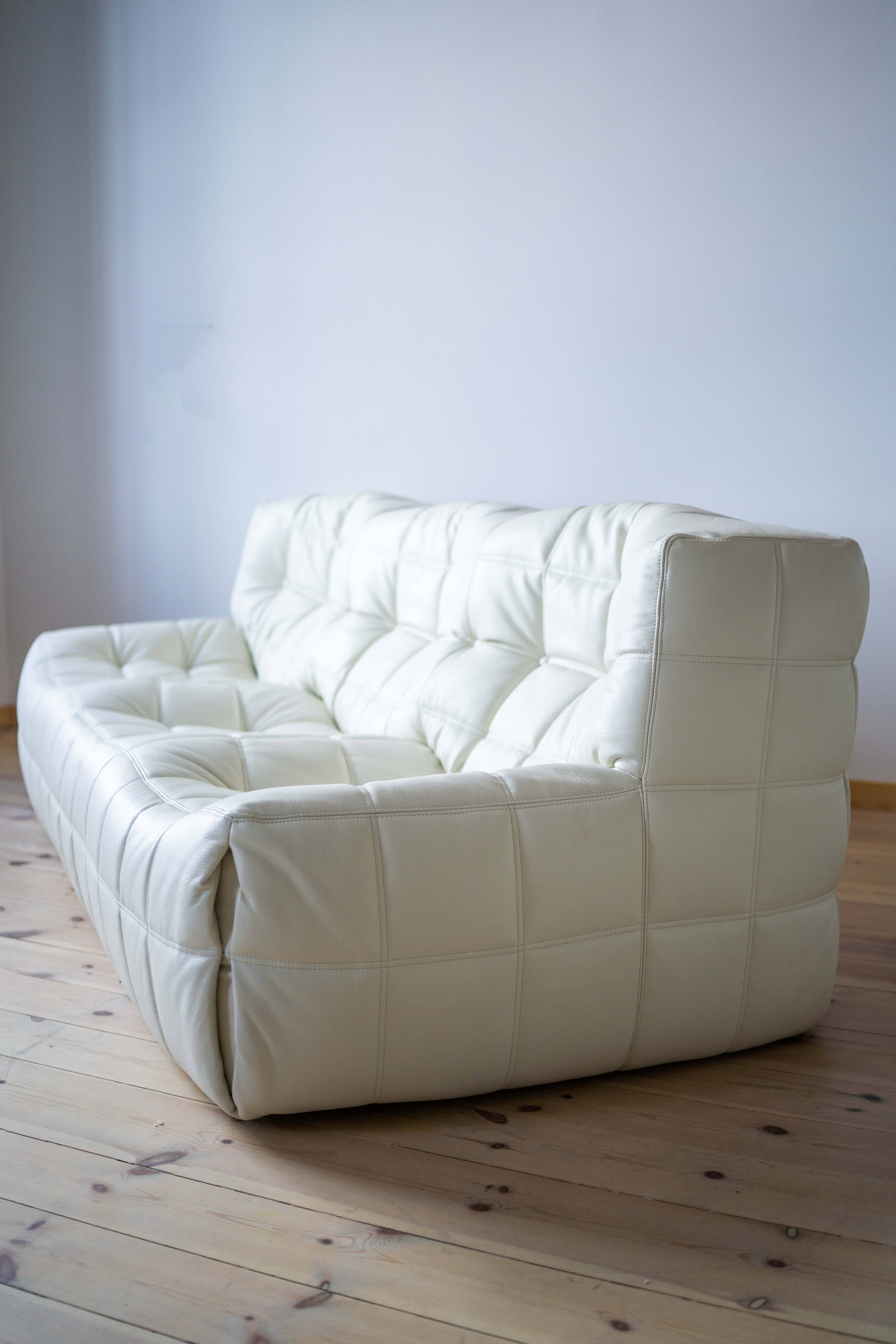 Vintage Leather Kashima Sofa in White Leather by Michel Ducaroy for Ligne Roset, 1980s