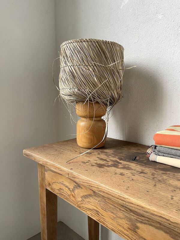 Lampe années 50 bois et paille